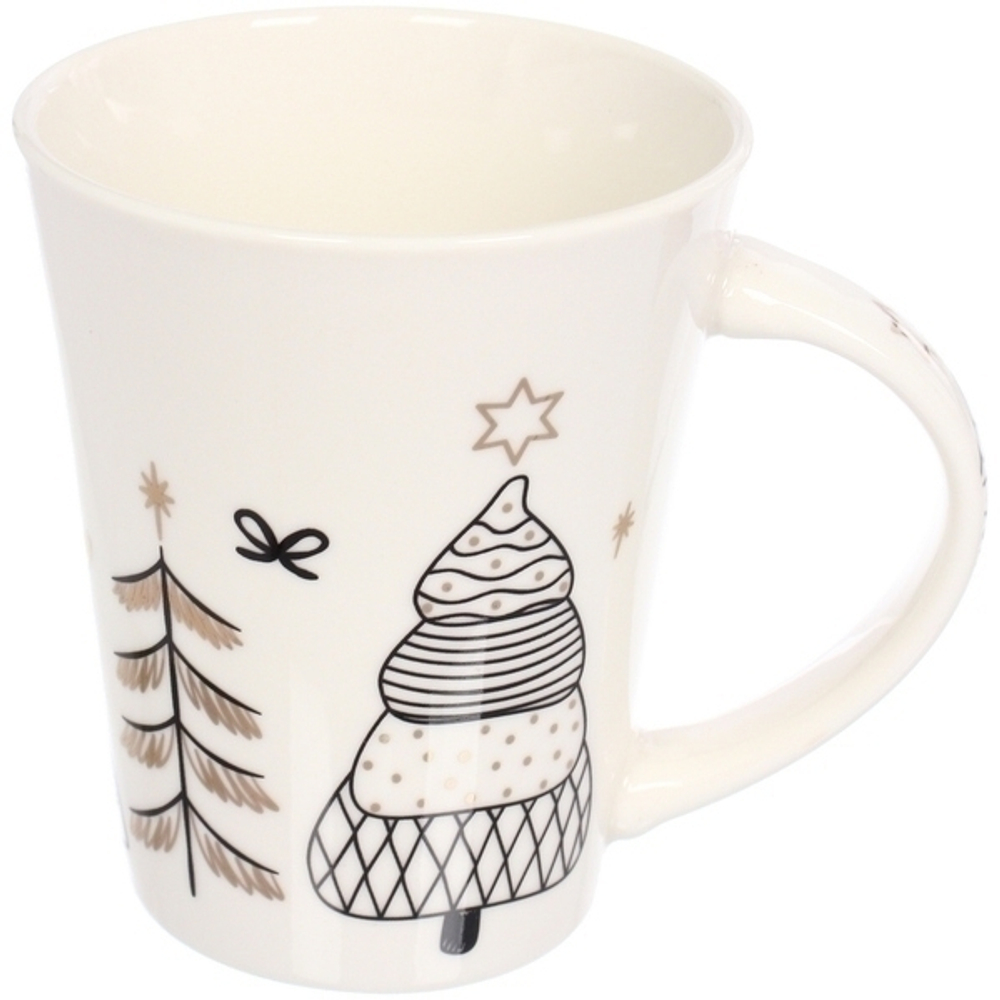 Кружка керамическая 380мл «Ёлки золотые», микс 4рисунка