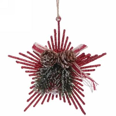 Подвеска елочная БЛЕСК «Снежинка лучистая» 13*14 см, Красный
