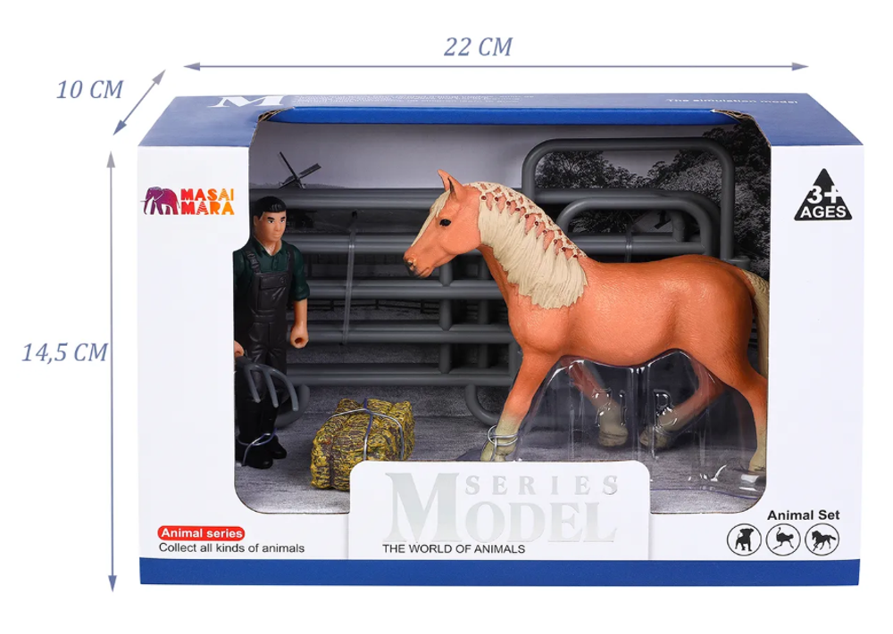 Игровой набор Masai Mara Мир лошадей: Авелинская лошадь, фермер, ограждение, сено