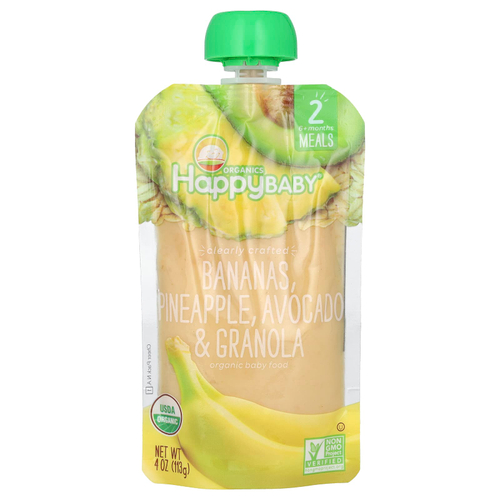 Happy Family Organics, Happy Baby®, органическое детское питание, для детей от 6 месяцев, бананы, ананас, авокадо и гранола, 113 г (4 унции)