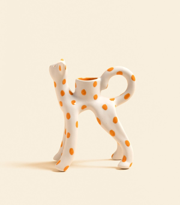 Подсвечник - Котик белый в оранжевый цветочек | laski_v_glazki