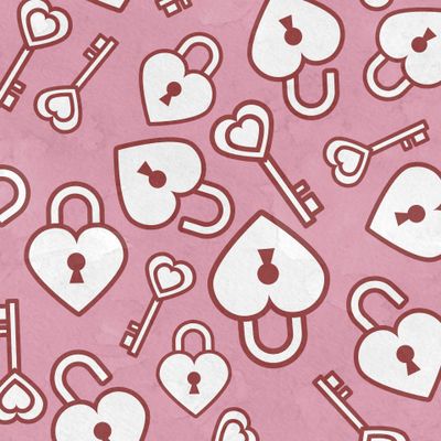 Ключи и замки с сердечками на розовом