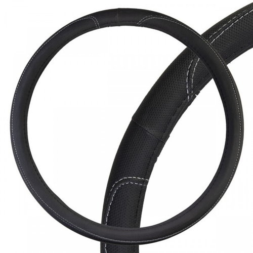 Оплетка руля 2XL 45-47 см экокожа черная с серой прострочкой Large-2 (SKYWAY)