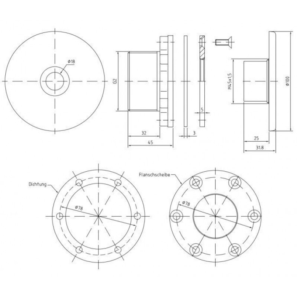 Форсунка стеновая Ø 100 (пленка) G2"(наруж.)нерж. ст. AISI-316 и RG-бронза