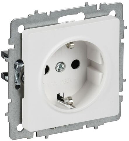 Розетка BRITE РС11-1-0-БрАБ 16А с заземл. без защ. шторок механизм арктич. бел. IEK BR-R11-16-K91