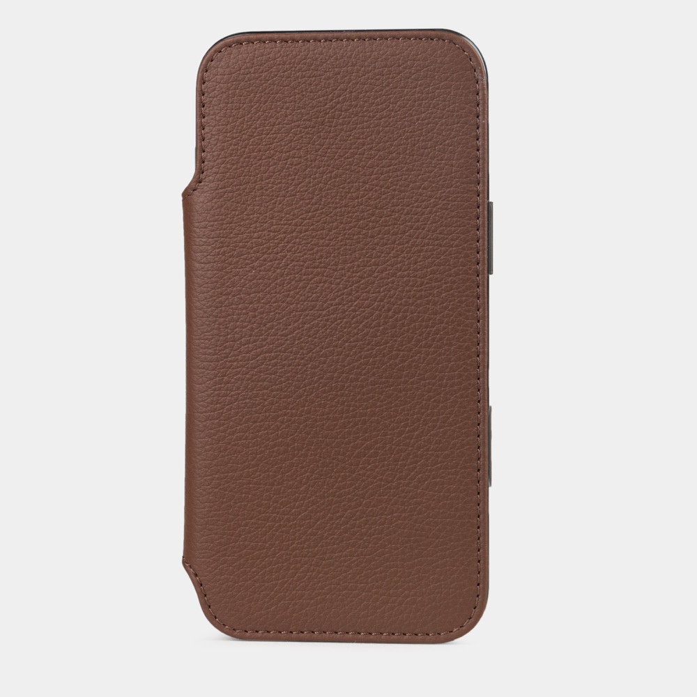 Чехол-книжка кожаная для iPhone 17 Pro, теленок цвета шоколад