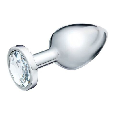 Серебристая коническая анальная пробка с прозрачным кристаллом - 8 см. (Цвет: прозрачный)