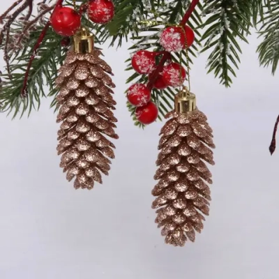 Ёлочные игрушки «Таинственное очарование» Шишки блестящие 9 см (набор 2 шт), шампань