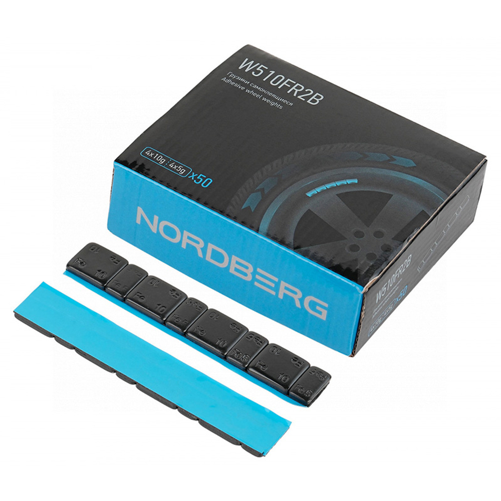 NORDBERG (W510FR2B) Грузики самоклеящиеся (4х5+4х10 г) Fe закругленные L=12 см, черные, 50 лент