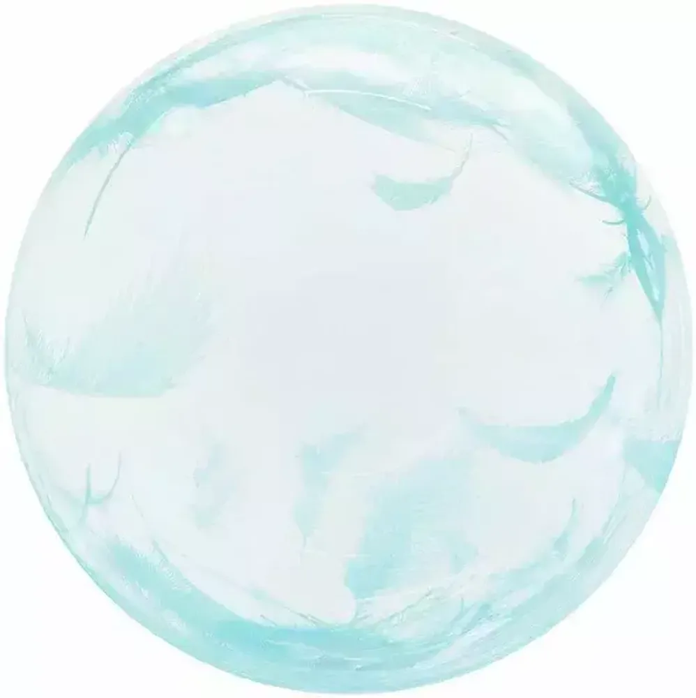 Шар (18''/46 см) Сфера 3D, Deco Bubble, Бирюзовые перья, Прозрачный, Кристалл (БГ-27)