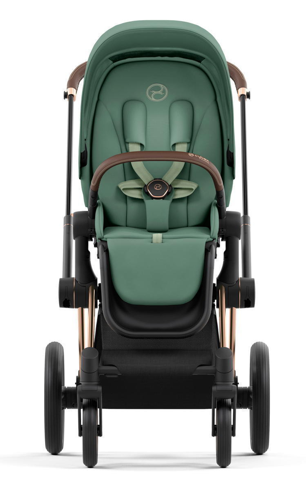 Коляска 3 в 1 Cybex Priam IV Rosegold complete и автокресло Aton B2 i-Size Steel Grey Leaf Green