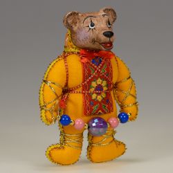 Ёлочная игрушка Медвежонок двухцветный с бусами