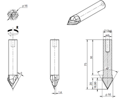 PCD профильная фреза D.16x18,86 S.12 60° Z=1+1 H=3 RH