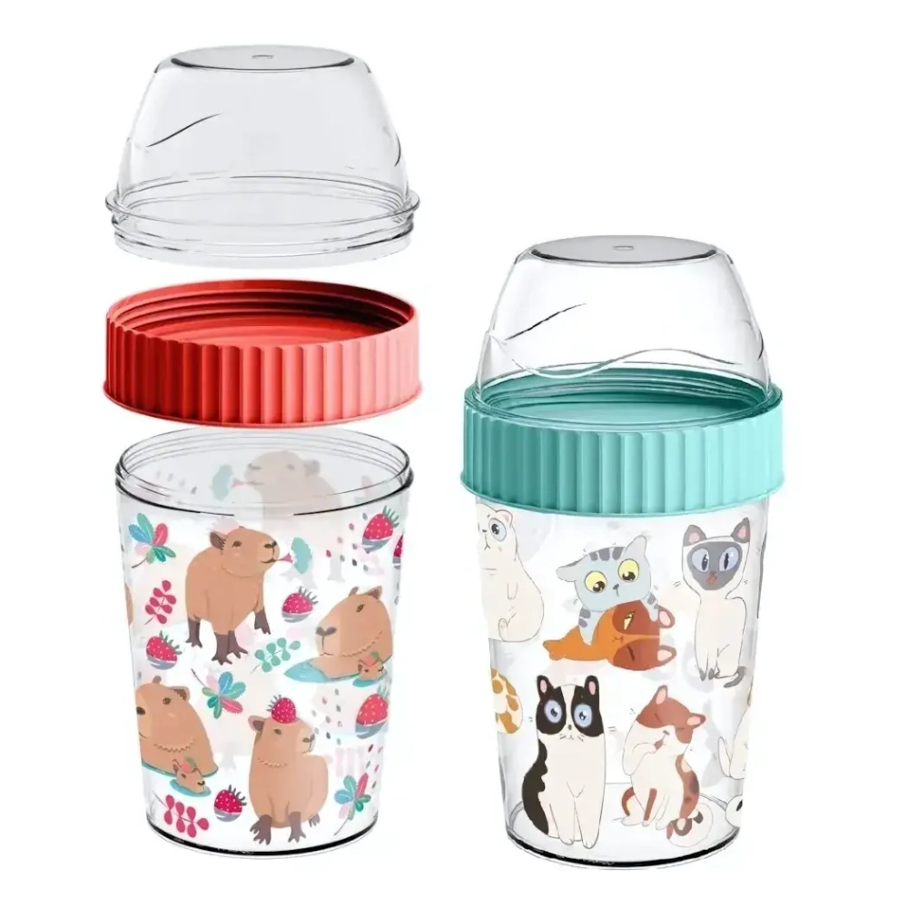 Контейнер для завтрака 440мл с декором, Капибара/Котики микс