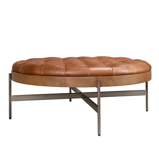 Круглый журнальный столик 2147 из темно-коричневой кожи