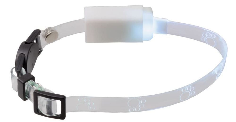 Ошейник светящийся  "Лапки" прозрачный 10 мм, (20-27 см), (7 режимов) (V.I.Pet)