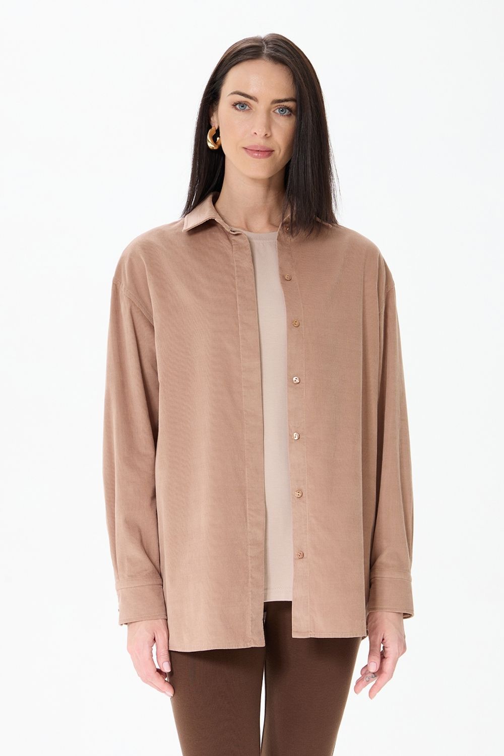 Рубашка Хельсинки удлиненная бежевый вельвет
