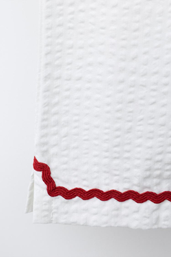 ZARA БРЮКИ-КЮЛОТЫ ИЗ РЕЛЬЕФНОЙ ТКАНИ С КОНТРАСТНЫМИ ВОЛНИСТЫМИ КРАЯМИ, ЖЕЛТОВАТО-БЕЛЫЙ