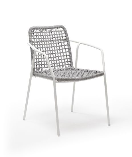 "Тунис" стул плетеный из роупа, каркас алюминий белый, роуп светло-серый