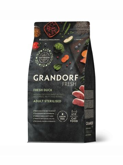 Grandorf Fresh Cat Potato корм сухой беззерновой для стерилизованных кошек утка,батат