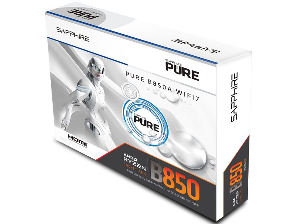 Материнская плата Sapphire Pure B850a Wifi 7, Socket AM5, AMD B850, ATX, RTL [52123-11-40G]