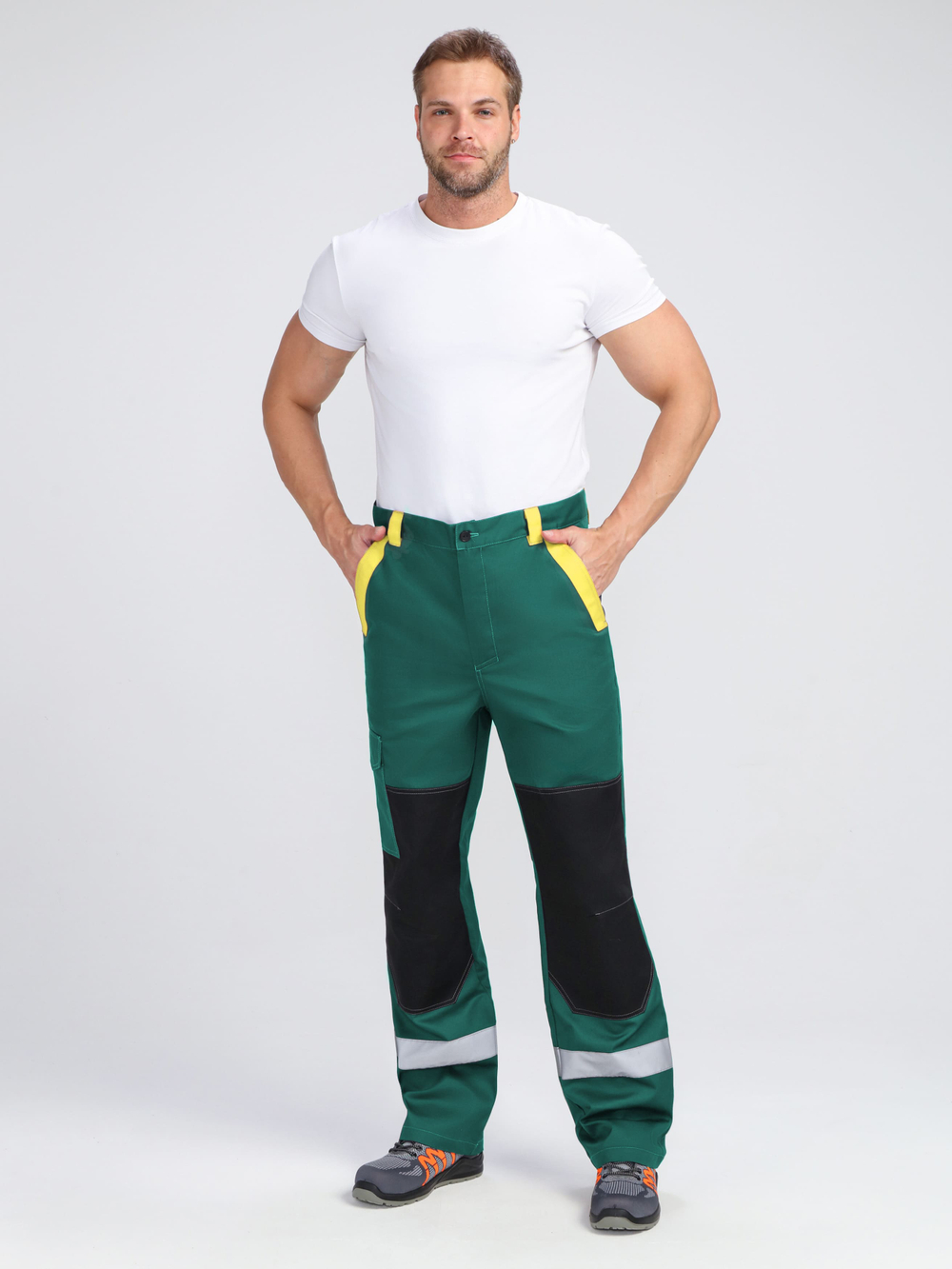 Костюм ProfLineBase-1 (тк.Твил,210) брюки, зеленый/черный/желтый