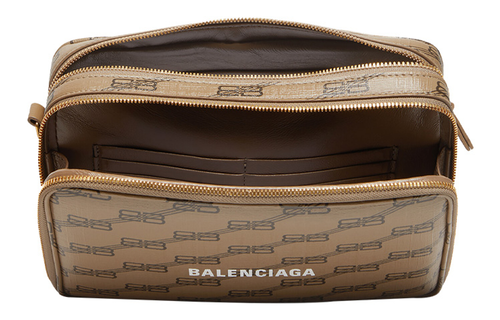 Balenciaga BB MONOGRAM SIGNATURE Coated Canvas Handbag Clutch Men"s Beige