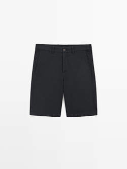 Massimo Dutti Бермуды из смесовой льняной ткани, темно-синий