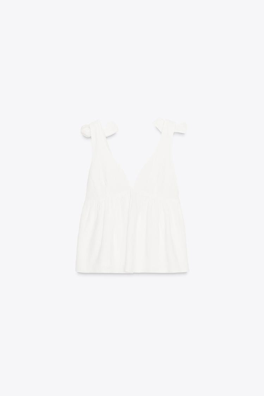 ZARA ТОП С БАНТАМИ, ЖЕЛТОВАТО-БЕЛЫЙ