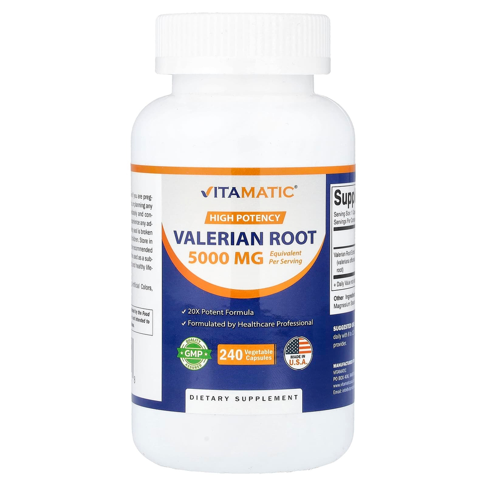 Vitamatic, Корень валерианы, высокая эффективность, 5000 мг, 240 растительных капсул