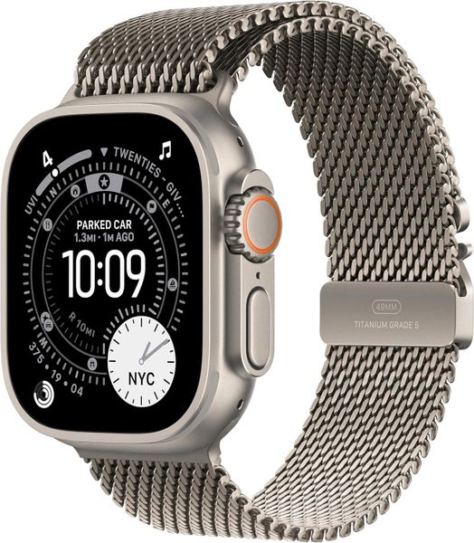 Умные часы Apple Watch Ultra 3 49 мм натуральный титан, миланский сетчатый браслет натурального цвета (M)