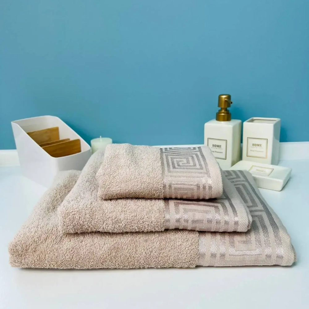 Полотенце махровое 50*90см «POSEIDON» цвет бежевая дымка 09012 плотность 420гр/м2 с петелькой-подвесом