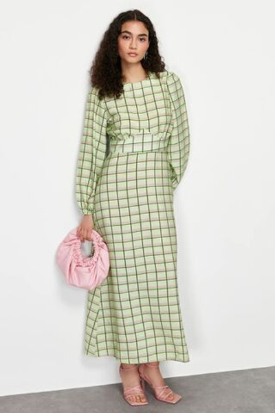 Зеленое клетчатое / клетчатое платье TCTSS24EB00135