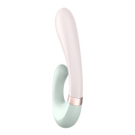 Зелёно-розовый вибратор-кролик 20см с функцией нагрева Satisfyer Heat Wave
