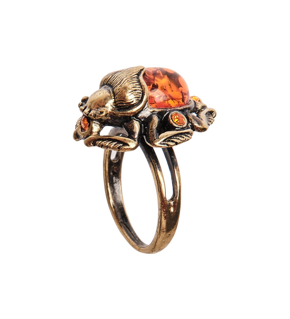 AM-2670 Кольцо «Жук скарабей» (латунь, янтарь)