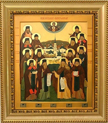 Собор  Оптинских старцев преподобных. Икона на холсте.