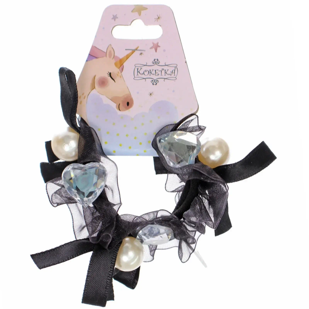 Резинки для волос 1шт «ЧЁРНАЯ ДЫМКА», d-5,5см (подвес Кокетка Единорог)