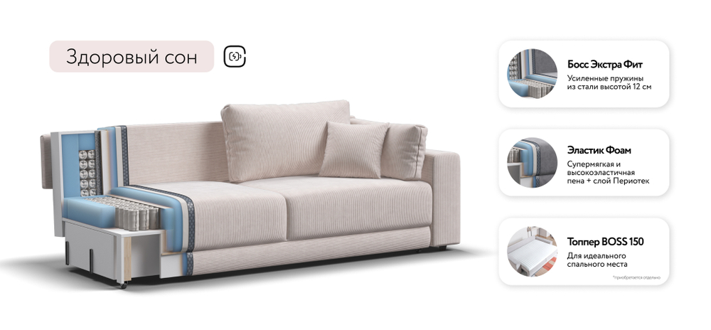 Диван Босс Прайм Вельвет Корд бежевый