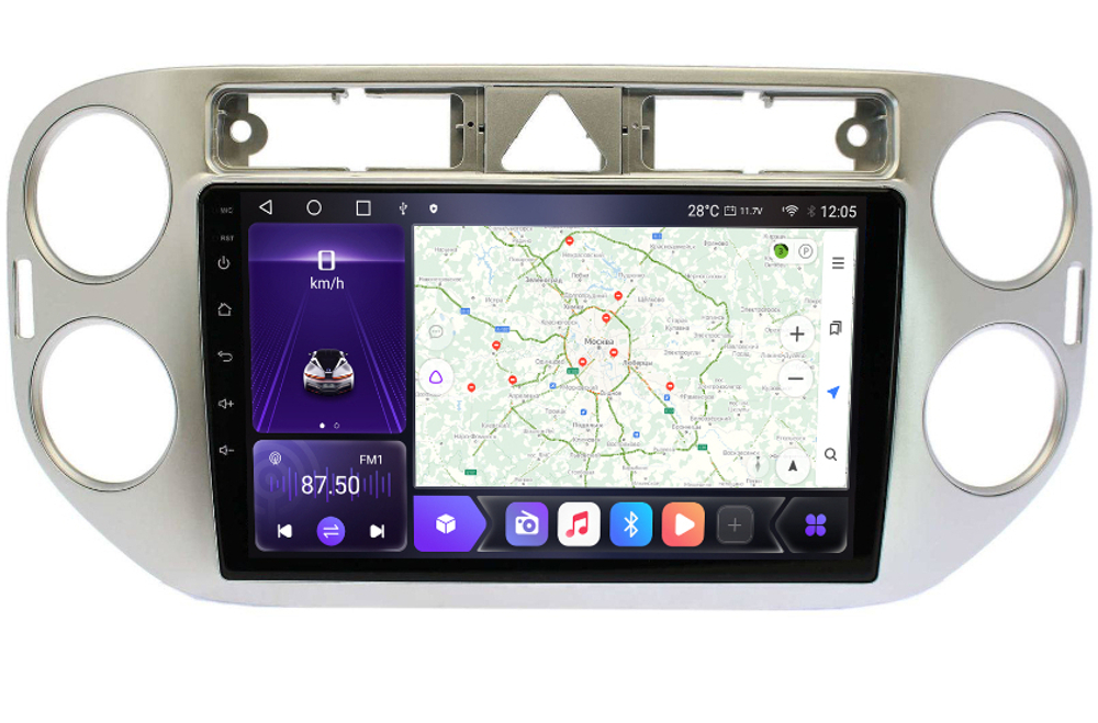 Магнитола для Volkswagen Tiguan 1, Golf Plus (любая аварийка, рамка серебро) - Carmedia OL-9908-1-IJ Android 10, 8-ядер, 4G SIM-слот