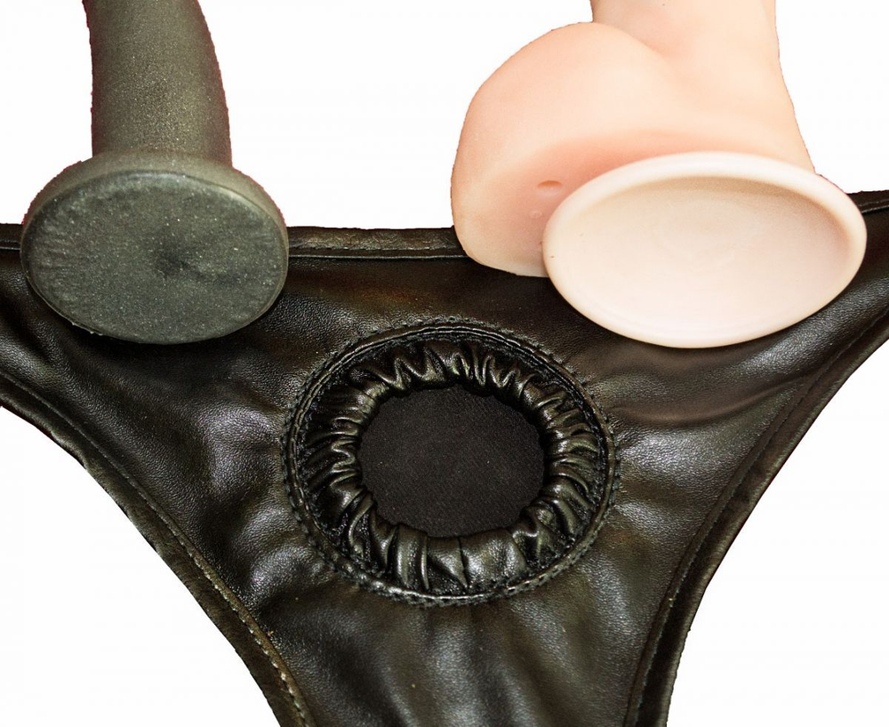 Трусики харнесс премиум класса с 2 насадками WOMAN CUBA (Цвет: телесный с черным)