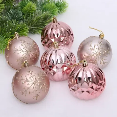Новогодние шары «Волшебный бал» 8 см (набор 6 шт), Розовое золото/Шампань