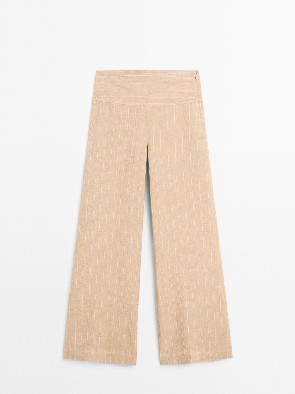 Massimo Dutti Льняные брюки с широкими штанинами и высокой посадкой, бежевый