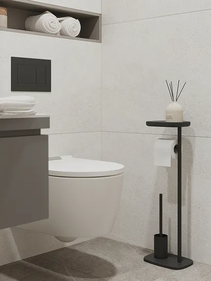 Держатель для туалетной бумаги с полочкой и ершиком slim, черный