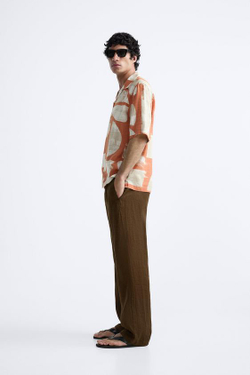 ZARA РУБАШКА С АБСТРАКТНЫМ ПРИНТОМ, ЧЕРЕПИЧНЫЙ