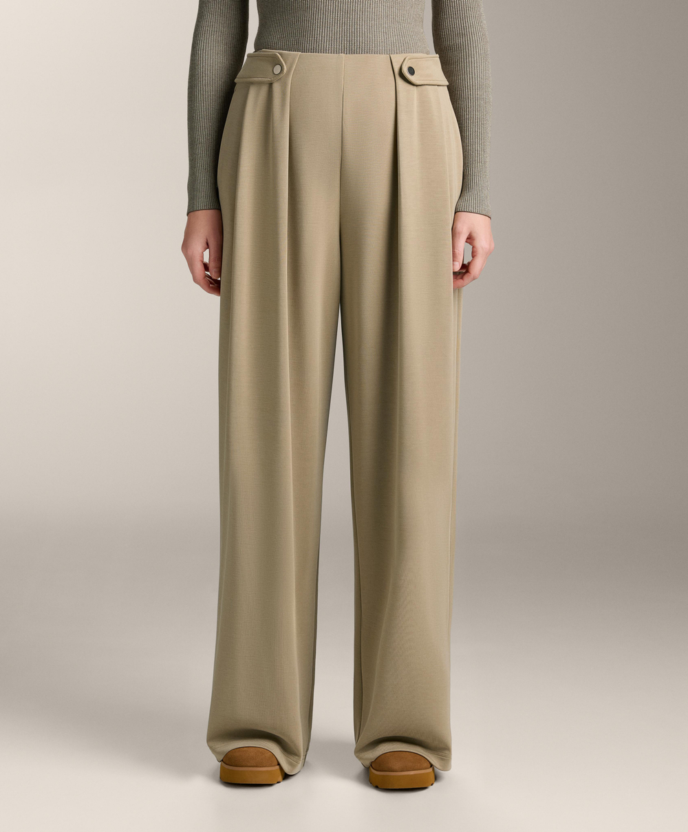 OYSHO Брюки с широкими штанинами и складками на поясе, бежево-зеленый