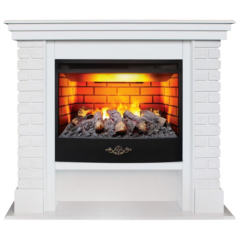 Электрокамин RealFlame Brixton 25,5 WT белый с очагом 3D Firestar 25,5