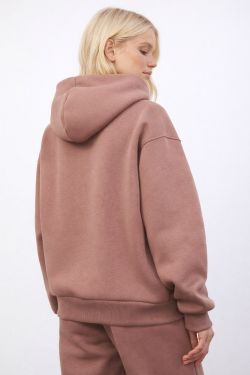 Утепленное худи свободного кроя цвета молочный шоколад
