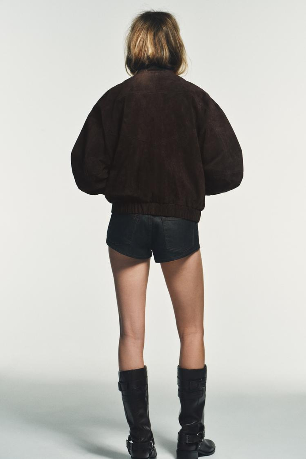 ZARA БОМБЕР ИЗ 100% ЗАМШИ, ШОКОЛАДНО-КОРИЧНЕВЫЙ