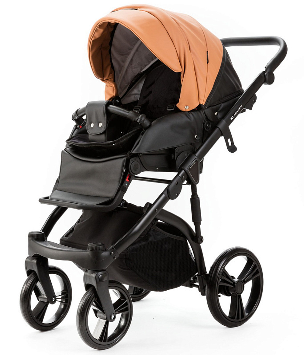 Детская коляска Adamex Lanti Deluxe 2 в 1 LN-SD109 (КАРАМЕЛЬ.КОЖА + ЧЕРН. КОЖА)