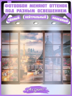 3D Фотообои окно на ночной Париж